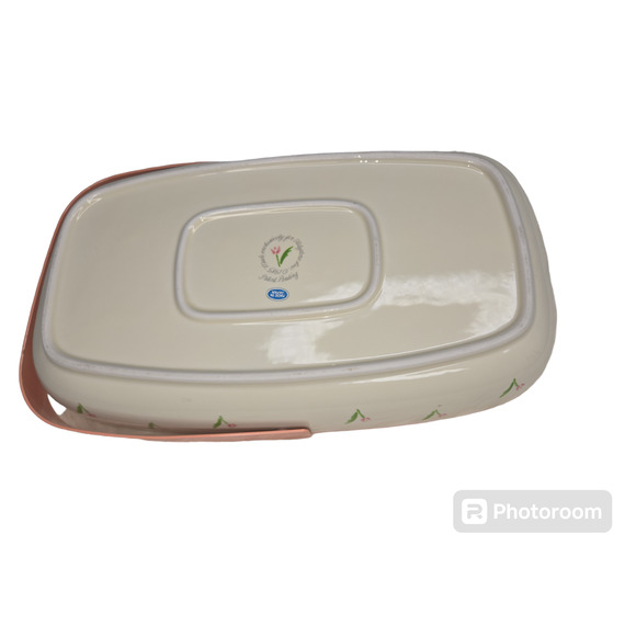 Vintage 1985 Teleflora Serving dish ceramic japan pink flower metal handle - Picture 4 of 5